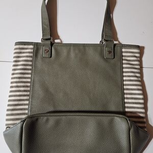 Elegant Olive Green Tote with Striped Accents
